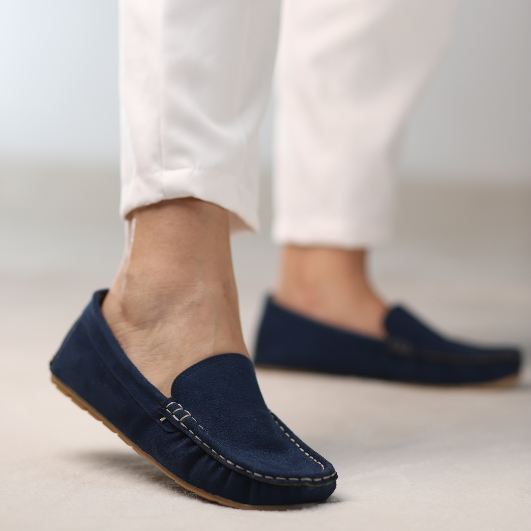 Navy Horizon Suede Moccasins