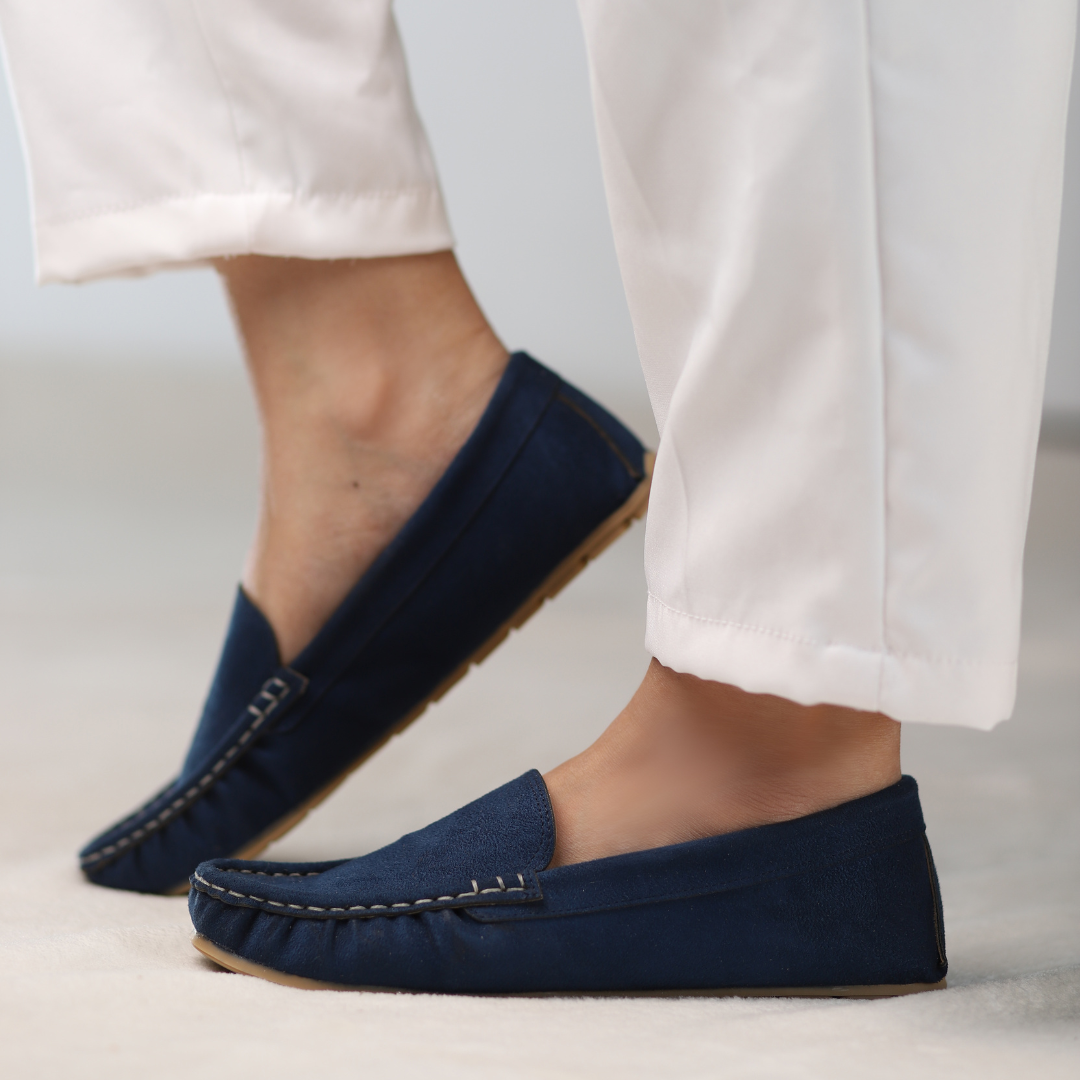 Navy Horizon Suede Moccasins