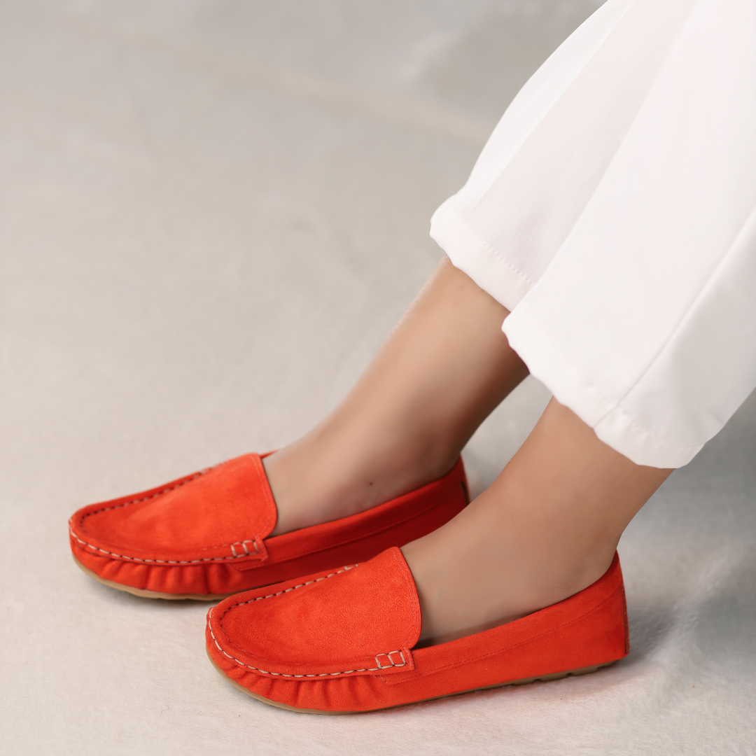 Burnished Tangerine Suede Moccasins