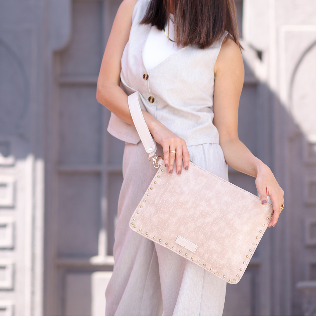 Beige Croco Luxe Clutch