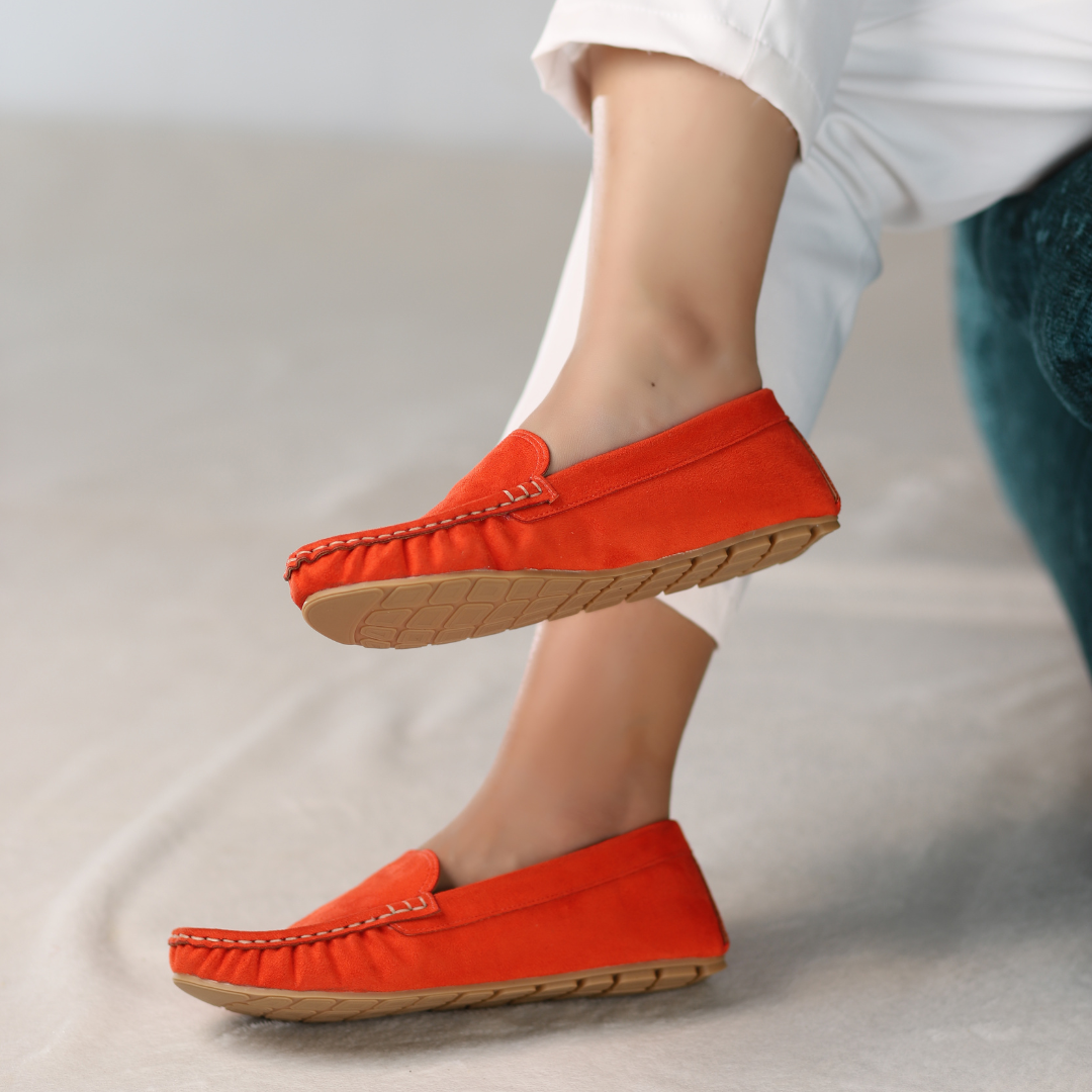 Burnished Tangerine Suede Moccasins