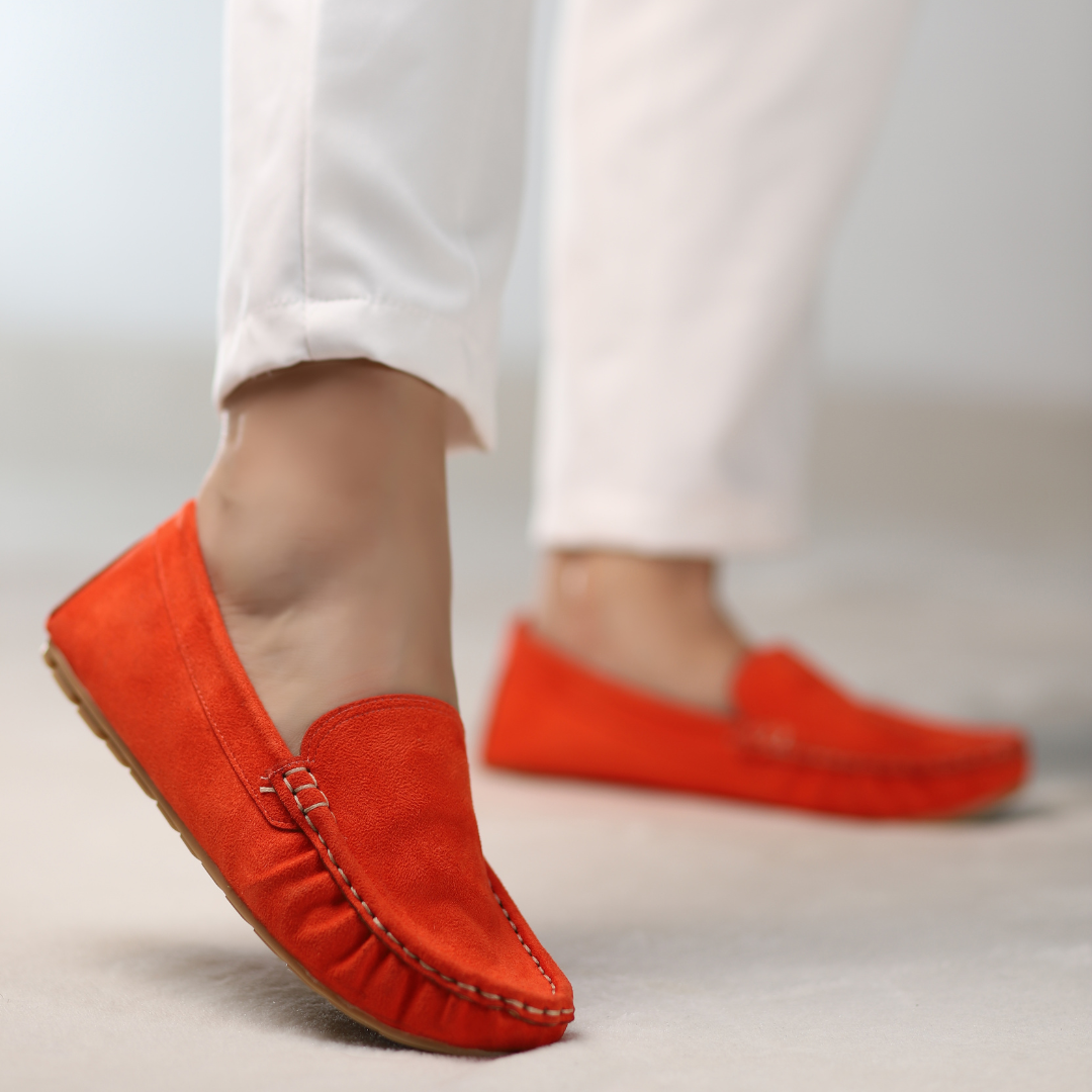 Burnished Tangerine Suede Moccasins