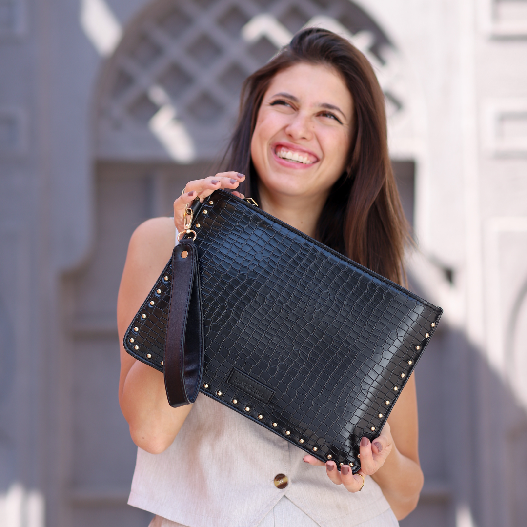 Midnight Croco Luxe Clutch