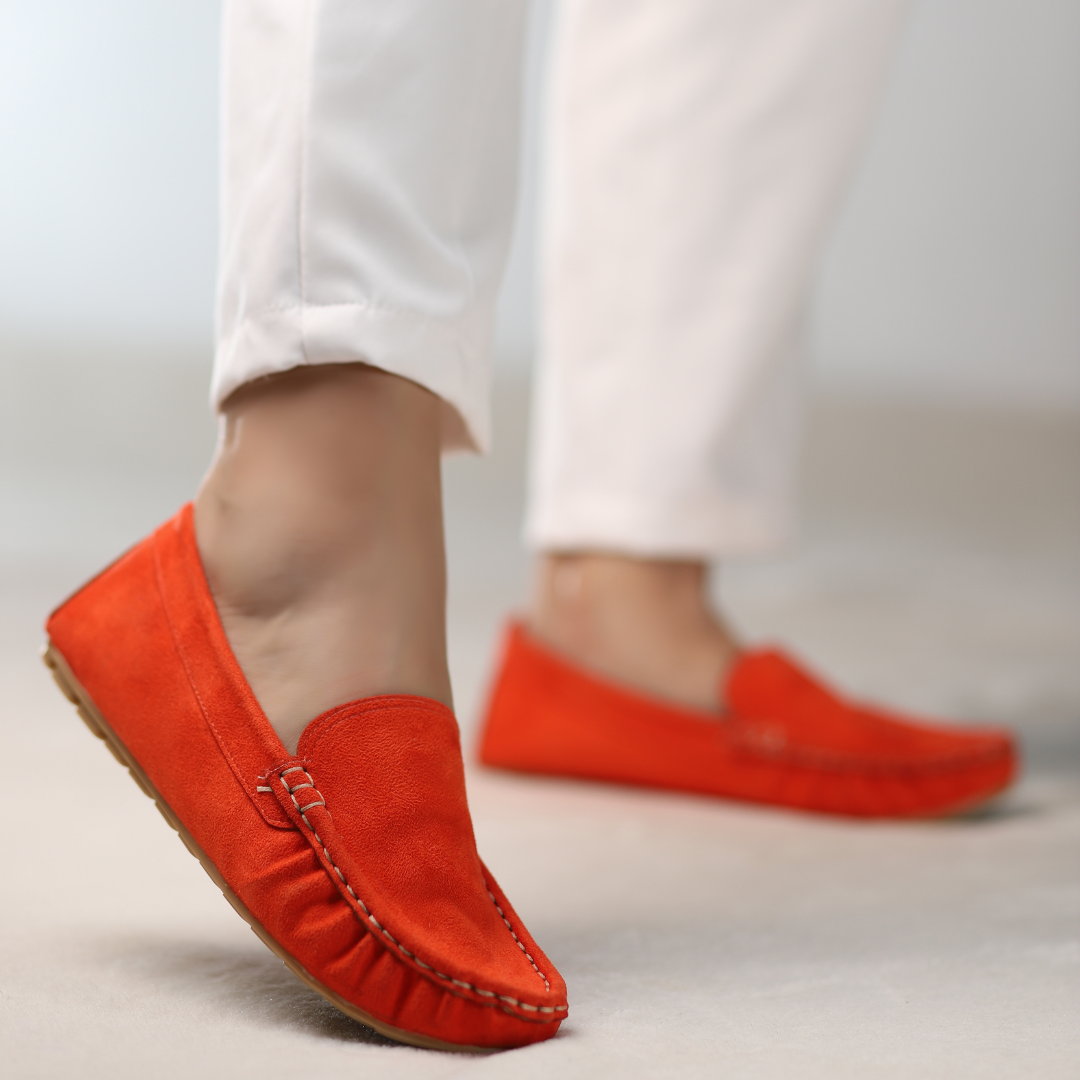 Burnished Tangerine Suede Moccasins