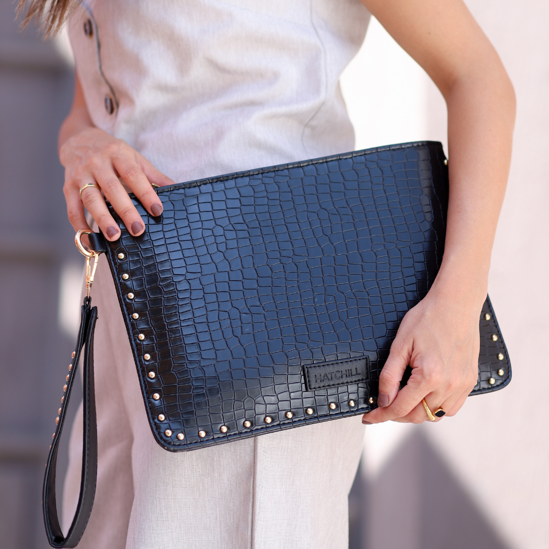 Midnight Croco Luxe Clutch