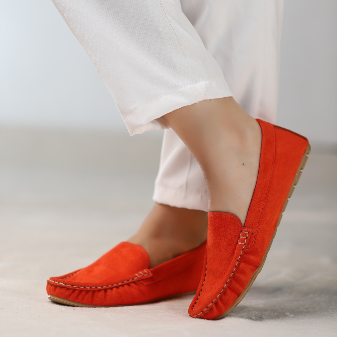 Burnished Tangerine Suede Moccasins