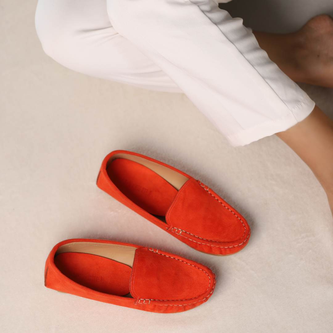 Burnished Tangerine Suede Moccasins