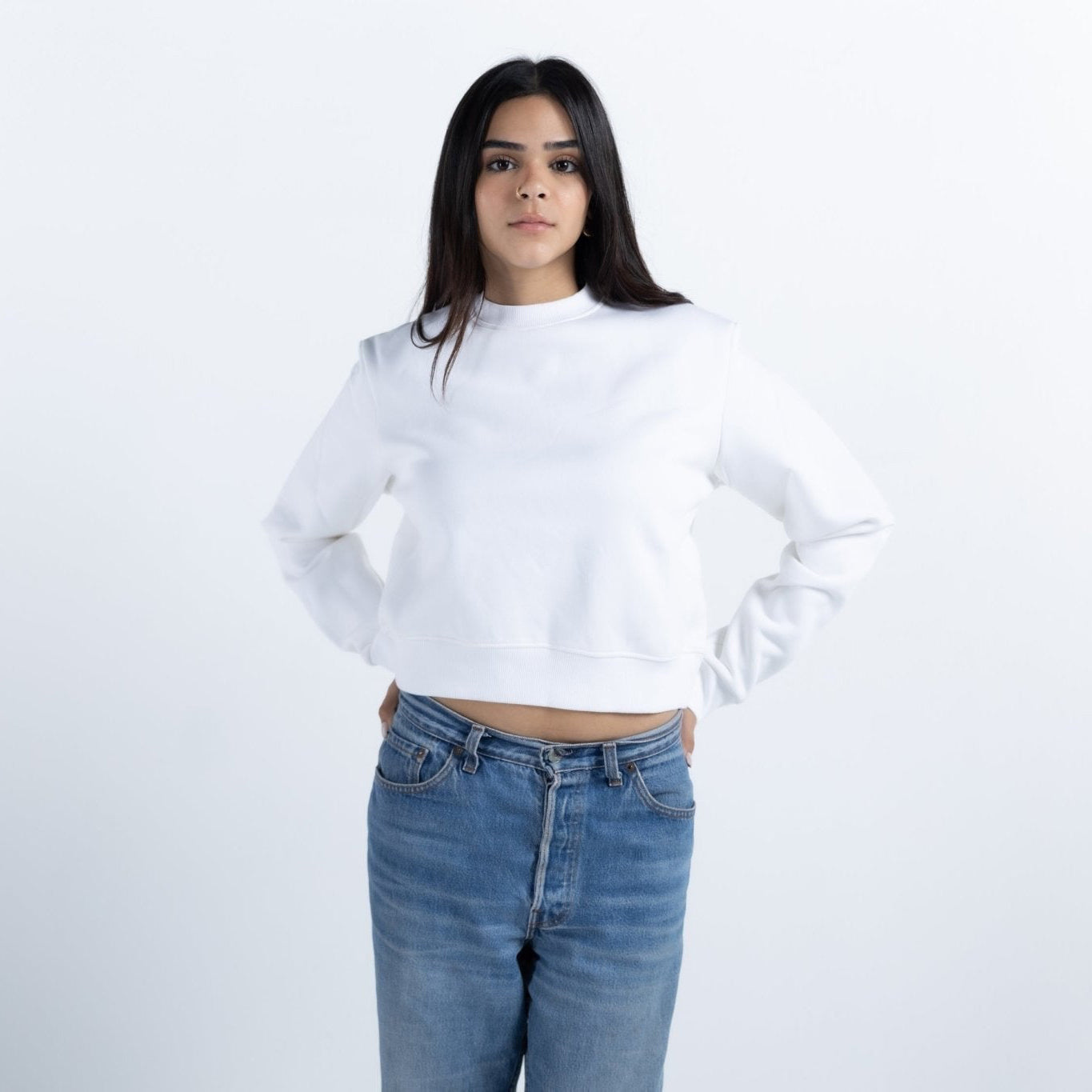 Long Sleeve Crop Top - White