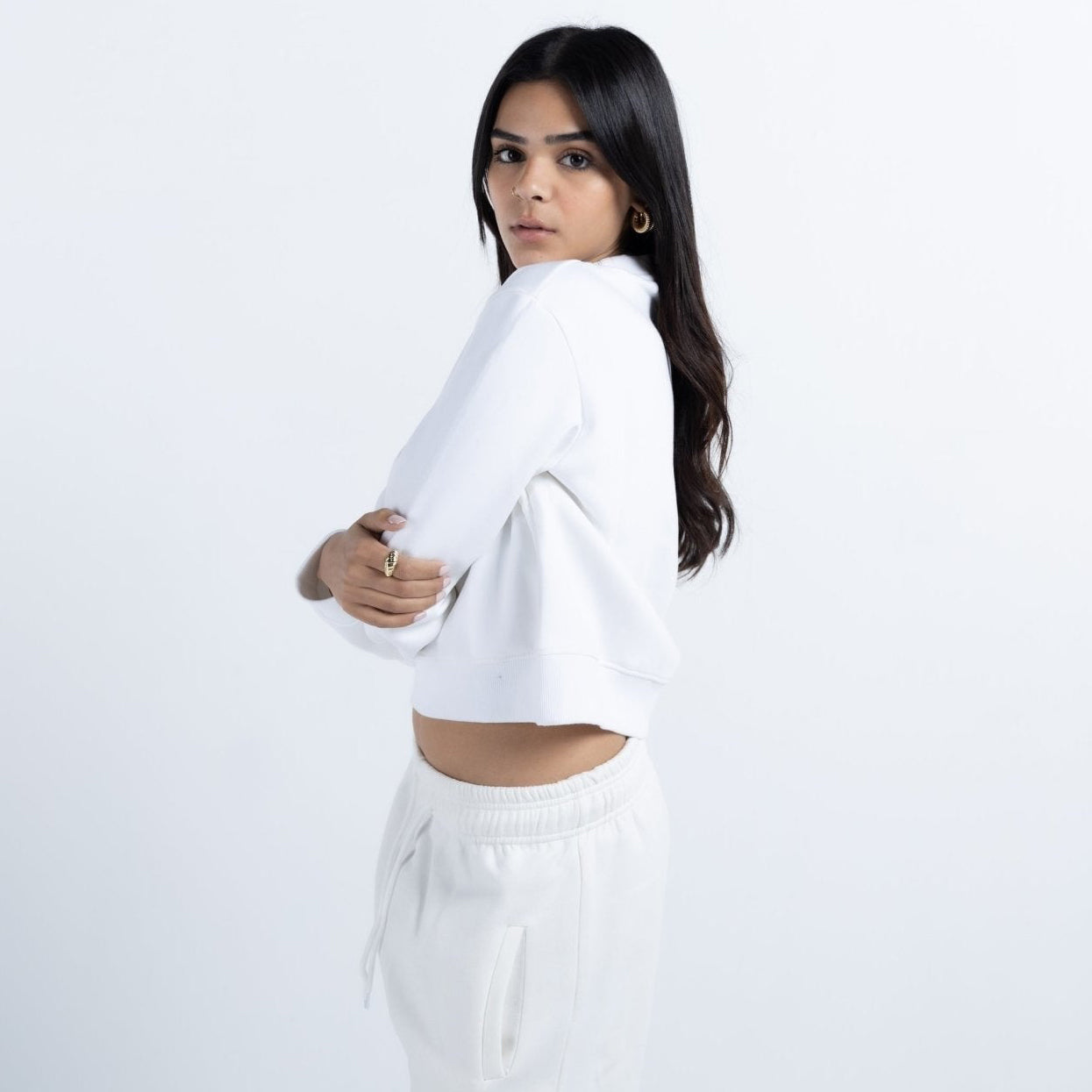 Long Sleeve Crop Top - White